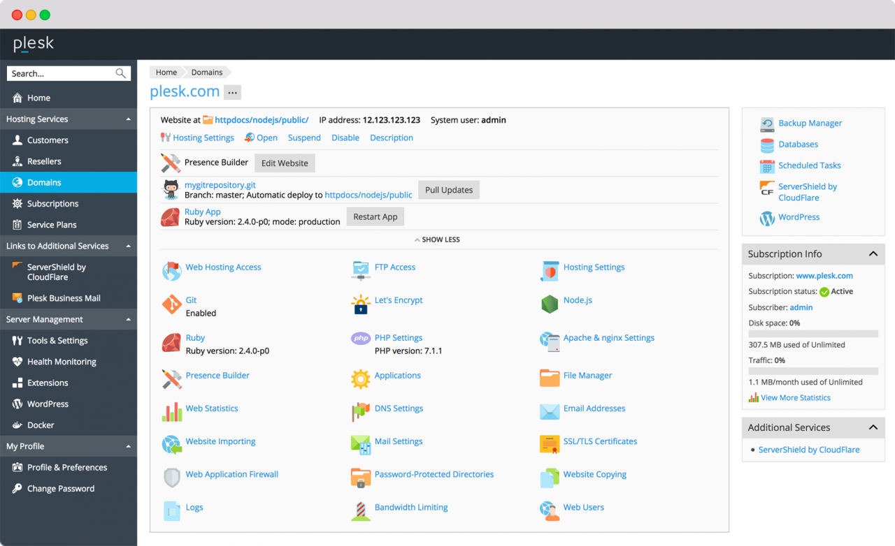 Advance Plesk Panel to manage hosting
