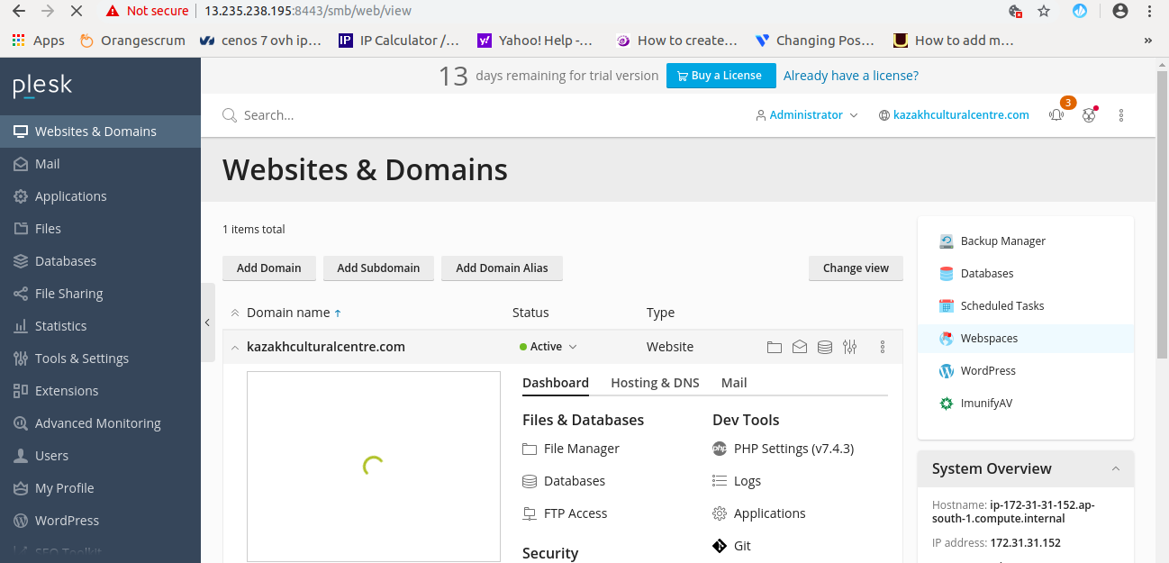 Plesk control panel to manage hosting